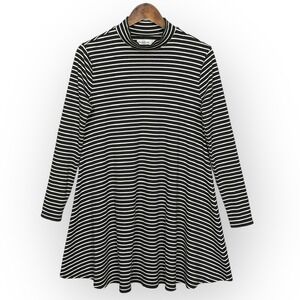 Abercrombie Fitch Black White Stripe Mock Neck Long Sleeve A-Line Dress Women M
